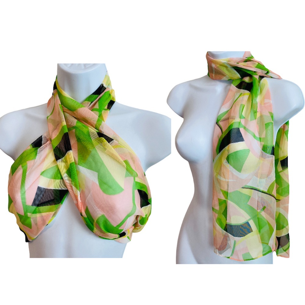 Vintage Sheer Multicolor Abstract Print Versatile Wear Scarf - Picture 13 of 15
